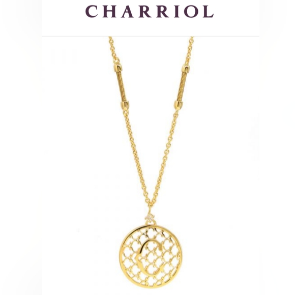 Charriol Gold C De Classic Circle Pendant Necklace Women's New Gift Box $280